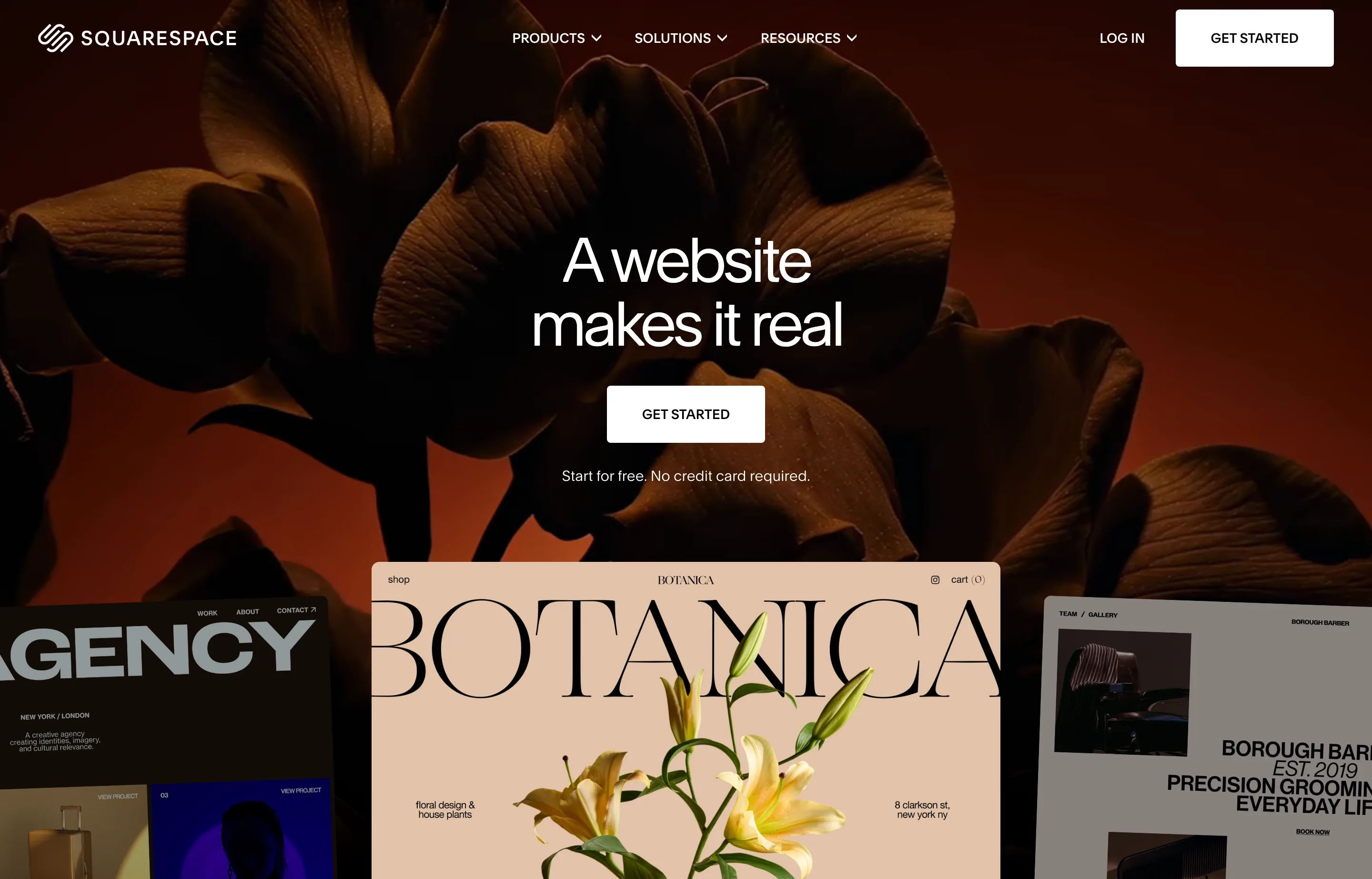 The Squarespace website homepage.