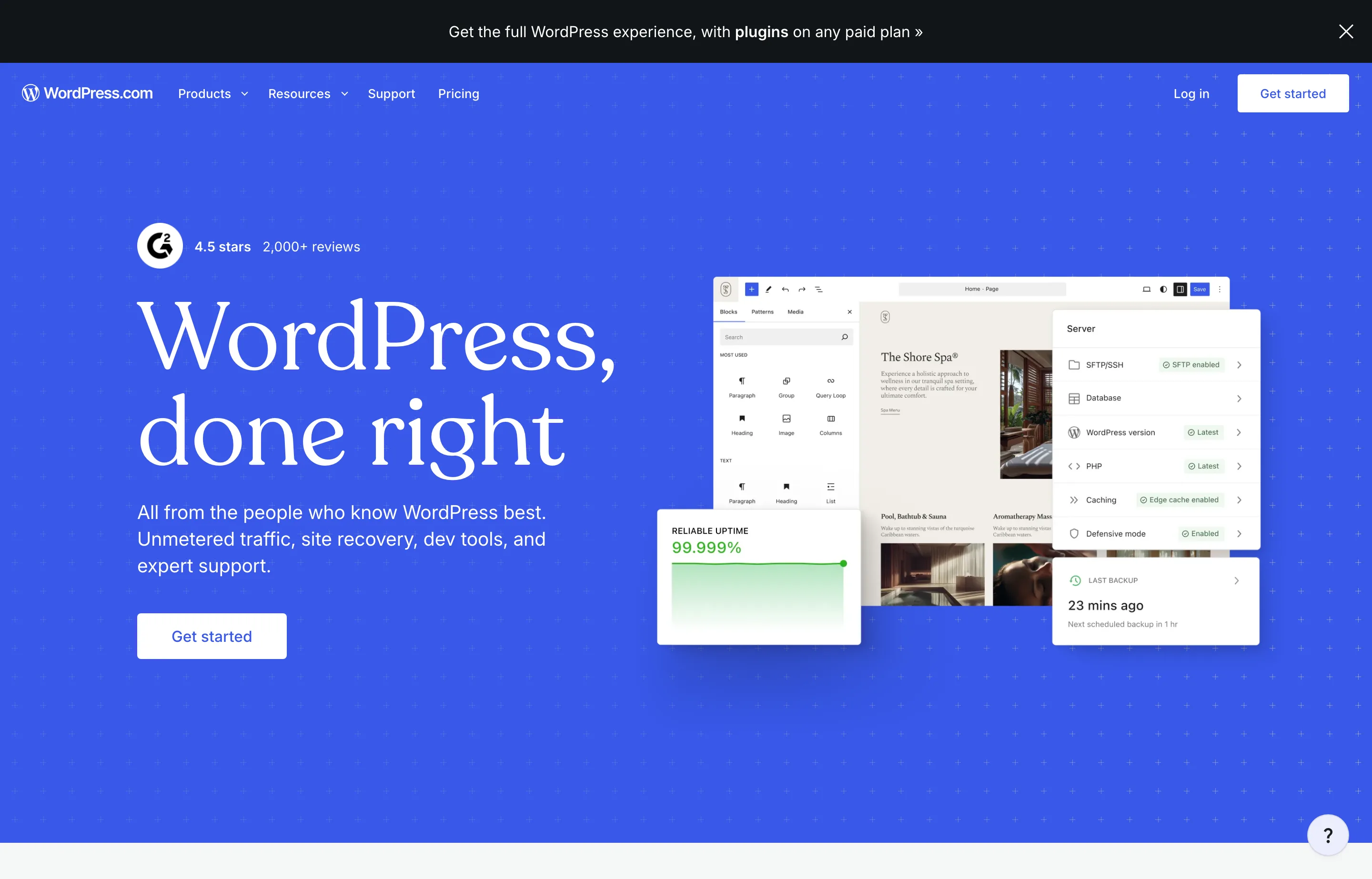 The WordPress.com website homepage.