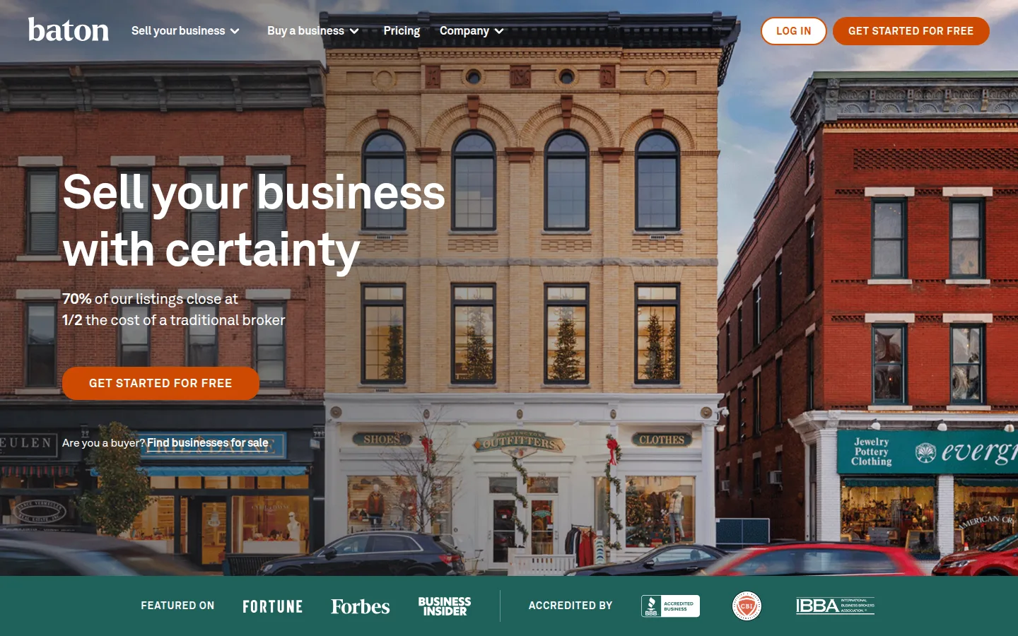 The Baton website, a tech-enabled brokerage for Main Street businesses.