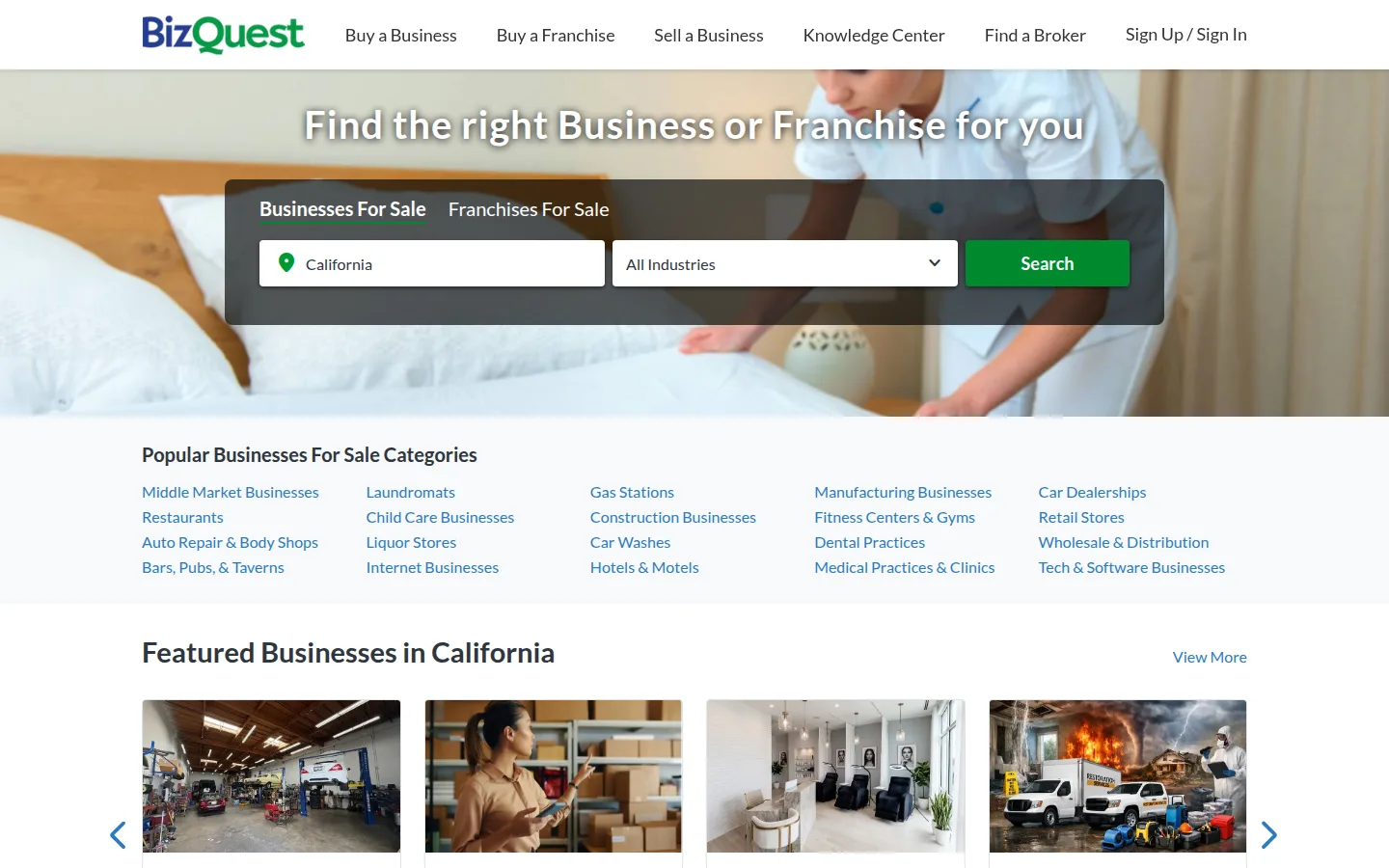The BizQuest website, one of the original business-for-sale marketplaces.