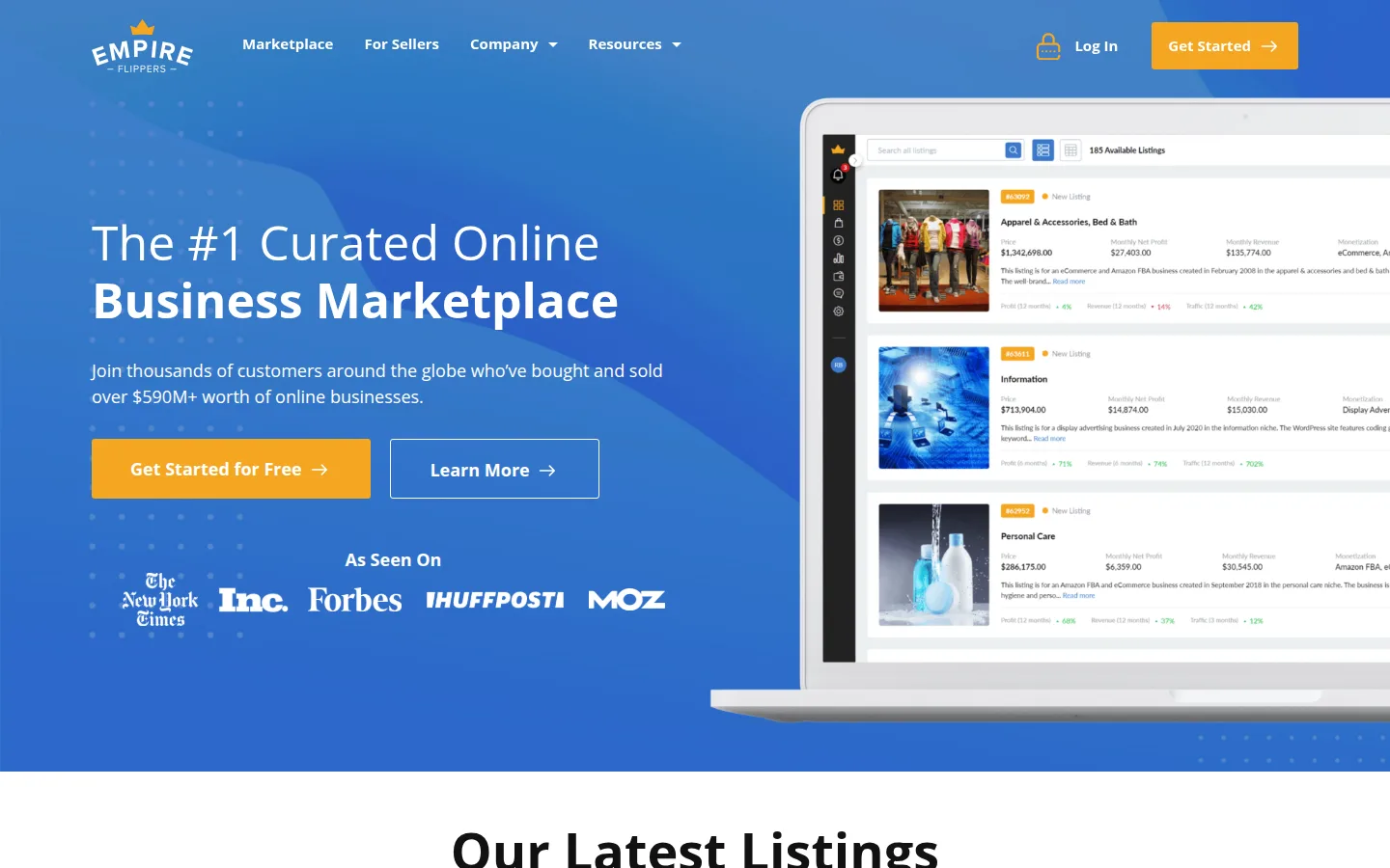 The Empire Flippers website, a vetted marketplace for online businesses.