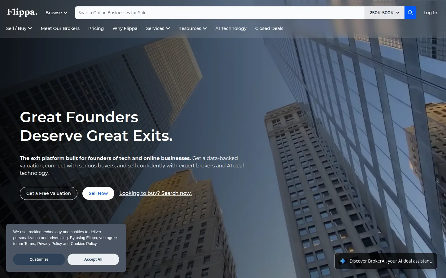 The Flippa website, the highest-volume marketplace for online businesses.
